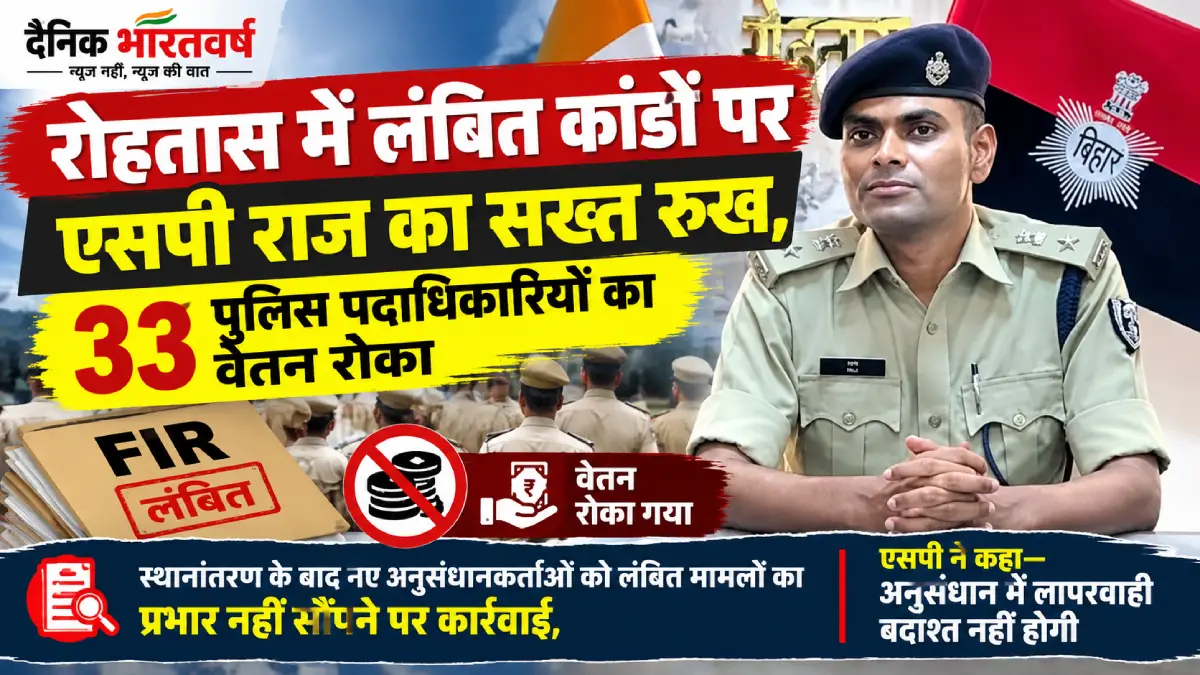 रोहतास में 33 पुलिस पदाधिकारियों के वेतन पर रोक